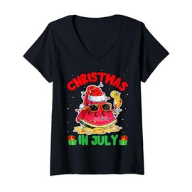Summer Christmas in July Watermelon Wear Sunglass Santa Hat T-Shirt mit V-Ausschnitt