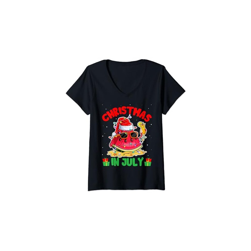 Summer Christmas in July Watermelon Wear Sunglass Santa Hat T-Shirt
