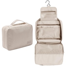 Large Toiletry Bag for Men and Women, Large Hanging Toiletry Bag, Cosmetic Bag, Wash Bag for Women and Girls, Beige