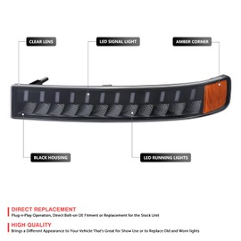 DNA MOTORING Pair Sequential Start Up LED DRL Turn Signal Bumper Lights Compatible with Chevy GMC Express Savana 1500 03-14 / Express Savana 2500 3500 03-23, Black/Amber, BL-LED-CEGS03-BK-AM