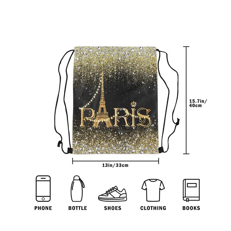 Homewish Eiffel Tower Drawstring Backpack, Black and White Bling Bling