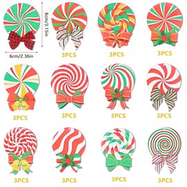 36 Pcs Wood Peppermint Christmas Tree Ornaments with Rope, Lollipop Christmas Candy Ornaments Hanging Decorations for Christmas Tree Winter New Year Party Decor, Candy Themed Party Supplies