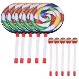 BQLZR 7.9" Lollipop Shape Hand Drum Percussion Musical Instruments Education Tool with Candy Drumstick Pack of 5
