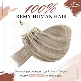 Hetto Micro Ring Real Hair Extensions, Blonde Real Hair, Micro Ring Extensions, Remy Real Hair, Micro Ring Extensions, Ash Blonde Highlights Light Blonde #17/23, 50 g, 35 cm