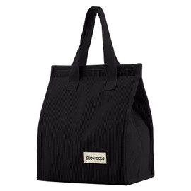 TELLUMO Corduroy Lunch Tote Bag for Women Cute Insulated Lunch Box with Large Capacity (7.5L) Reusable Lunchbag for Work, Picnic or Travel (Black)