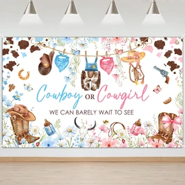 Mocsicka Cowboy or Cowgirl Gender Reveal Backdrop Banner Western Rodeo Theme Gender Reveal Party Decorations Photo Booth Props