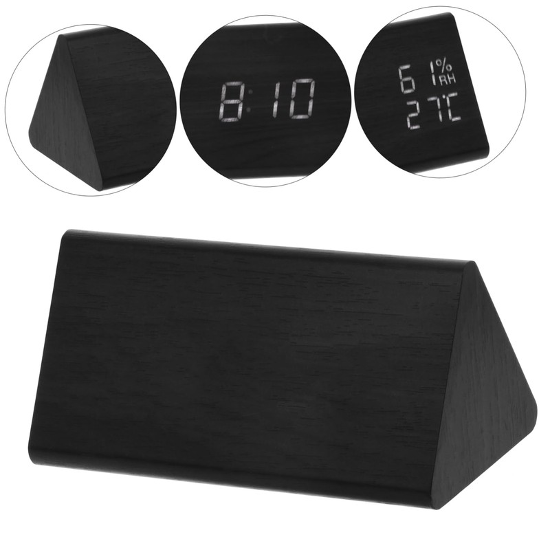ABOOFAN Wooden LED Alarm Clock with Sound Control Temperature Humidity