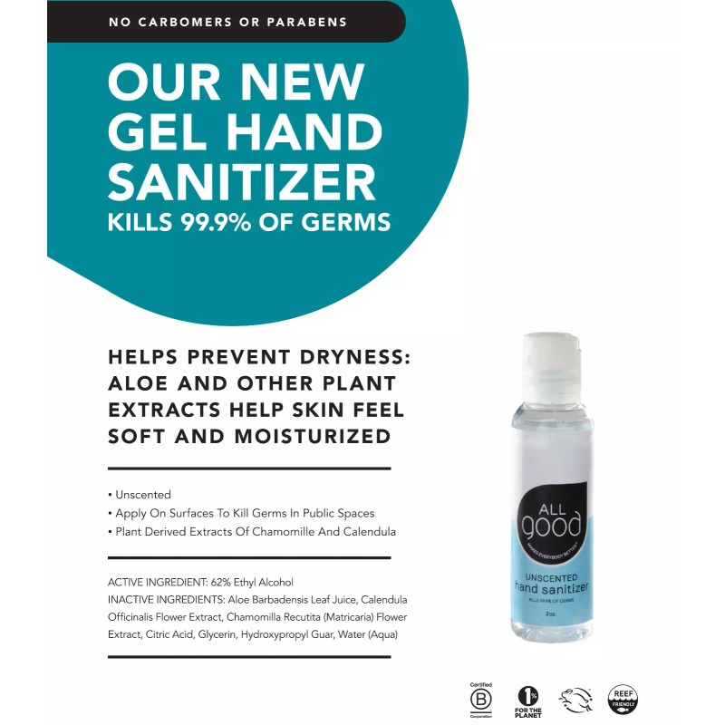 All Good Unscented Gel Hand Sanitizer 2oz - Set of