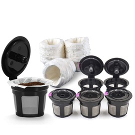 6 tazas K reutilizables con 100 filtros de papel de taza K desechables para cafeteras Keuring 2.0 y 1.0 Taza K de café Mini máquina de cápsulas de cápsulas de café vacías con filtro…