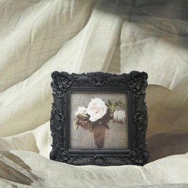 CISOO 4x4 Vintage Small Picture Frame, Antique Ornate Black Square Photo Frame, for Table Top and Wall Display, Decorative Floral Design Retro Home Decor, Photo Gallery Art