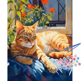 TOCARE Cat Paint by Numbers Kit for Adults, Orange Cat Paint by Number Canvas,Adults' Paint-by-Number Kits for Kitty Lovers 16x20inch (Without Framed)