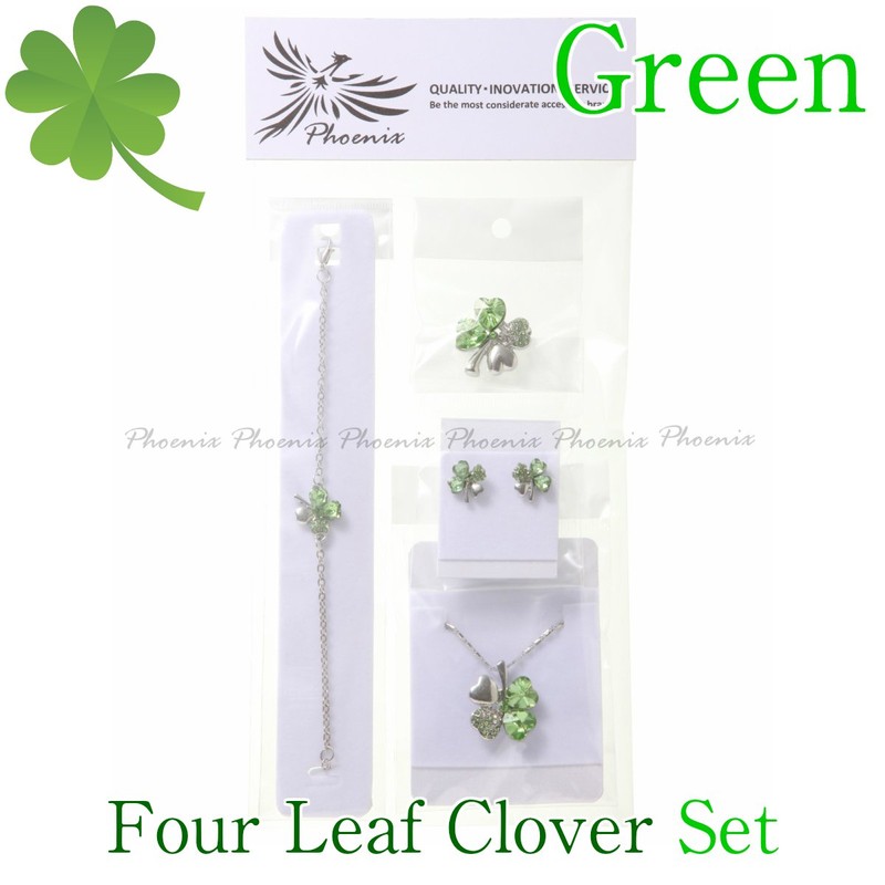 Phoenix Lucky Four Leaf Crystal Clover Necklace & Bracelet &
