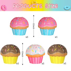 KAXIXI Hanging Candyland Party Decorations,Donut Party Decorations,Cupcake Ice Cream Paper Lanterns for Baby Shower, Kids Girls Birthday Party, Ice Cream Party, Celebration