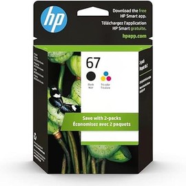 HP 67 Black/Tri-color Ink Cartridges (2 Count - Pack of 1) | Works with HP DeskJet 1255, 2700, 4100 Series, HP ENVY 6000, 6400 Series | Eligible for Instant Ink | 3YP29AN