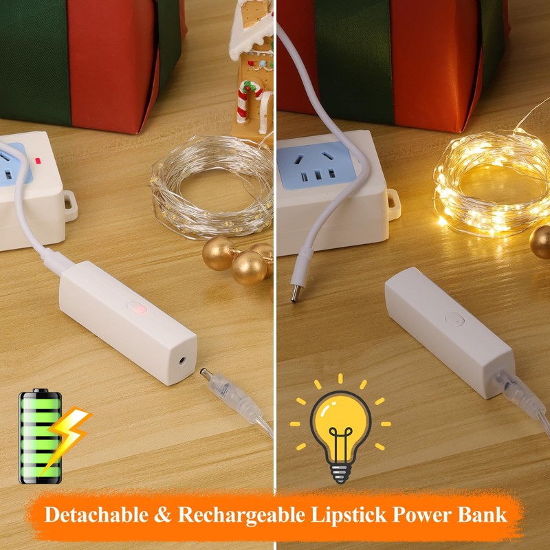 132FT(33FT*4)FT Lipstick Rechargeable Fairy Lights, Twinkle Lights Battery Operated, Mini