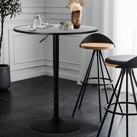 Athena Collection Modern Bar Table Round Top Height Adjustable, Tall Bistro Pub Cocktail Table Height Top and Sturdy Base, Suitable for Home Kitchen Pub Restaurant Outdoor, Silver