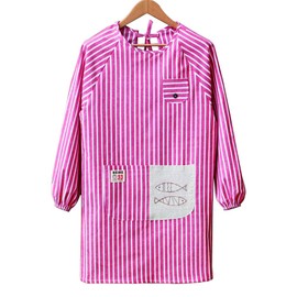 Aiuem Cotton Apron, Women's, Apron with Sleeves, Men's, Long Sleeve, Waterproof, Striped Unisex, red