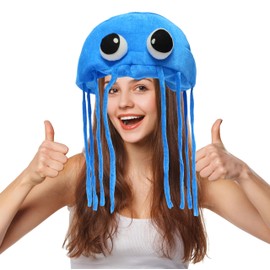 Jellyfish Costume Hats. Handmade Jellyfish Costume Party Hat. Adult Size Costume Accessory. (Blue)