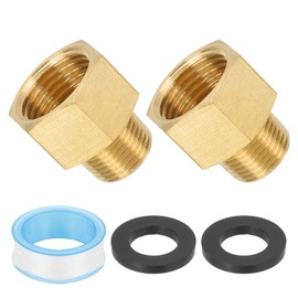 PATIKIL 1/2" G Female x 3/8" N PT Brass Male Pipe Fitting Pipe Extension Connector Reducer Adapter with PTFE Tape for Air LP Gas - 2PCS