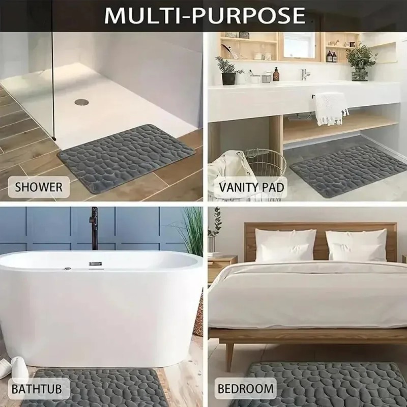 Alfombra De Baño Antideslizante En Forma De Guijarro Gris