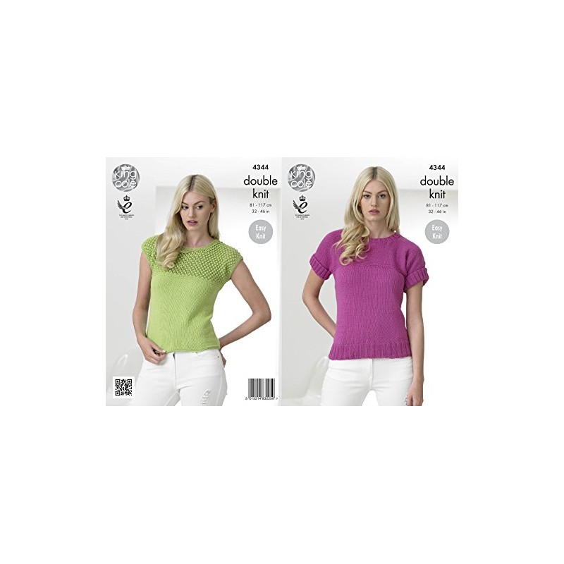 King Cole 4344 Knitting Pattern Easy Knit Tops in King