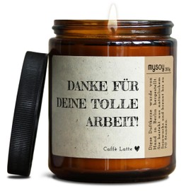 GLÜCKLICHT Duftkerze mit Spruch für Mitarbeiter | Handgemacht aus Sojawachs | In Geschenkbox | Dankeschön Geschnek als Aufmerksamkeit & Mitarbeiter Geschenk, Angestellte |Kaffee