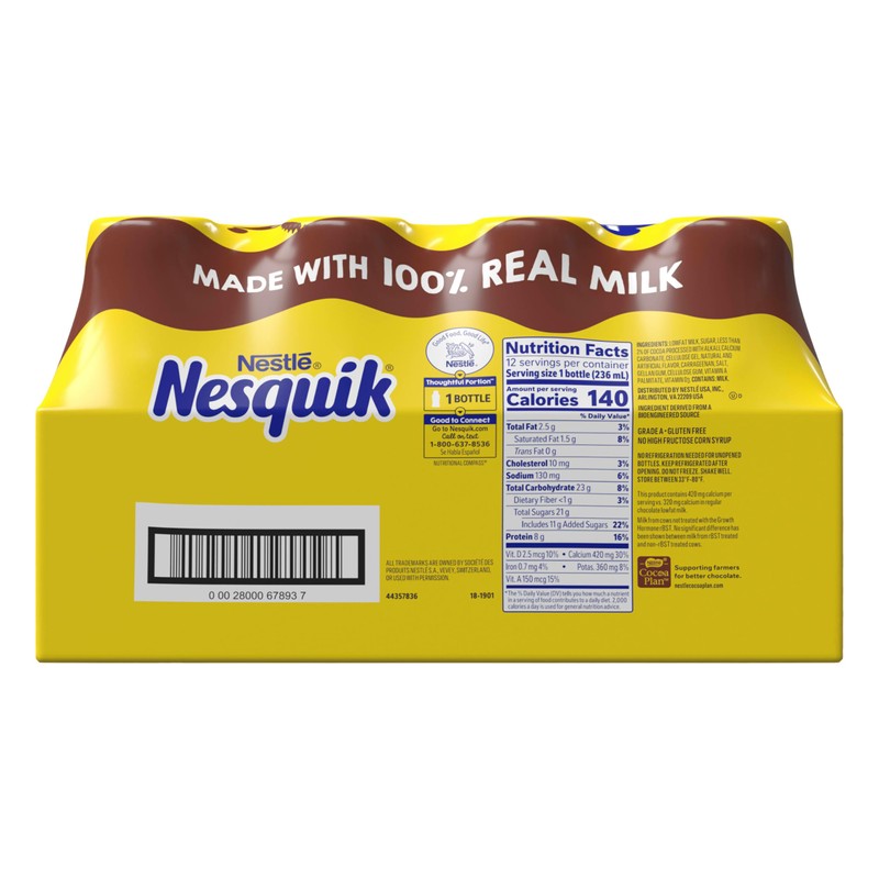 Nesquik Chocolate Lowfat Milk Ready to Drink 12 Pack of