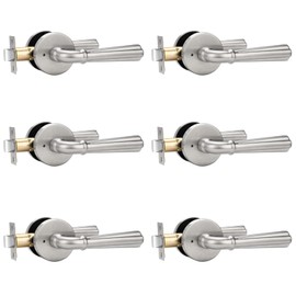 Orger 6 Pack Satin Nickel Privacy Door Lever Interior Door Handle with Lock, Keyless Bed Bath Door Handle Round Door Lever Reversible for Left & Right, Modern Privacy Door Lock Stainless Steel