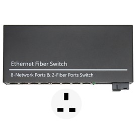 Gigabit Ethernet Switch 9 Ports 10 100 1000M Tx1310nm Full Half Duplex Fiber Media Converter for Office Network 100‑240V UK Plug