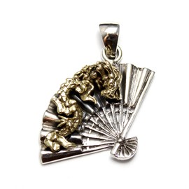 orientalvibrations Oriental Vibration Dragon Fan Silver Pendant, Brass Sterling Silver