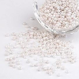 Handicraft Emporium Opaque Glass Seed Beads | Lustered | 3mm | White | 50g