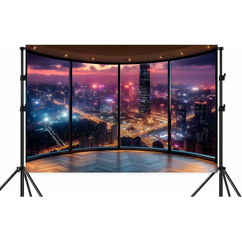 10X8ft City Landscape Backdrop Modern Office Backdrop, Night Modern City