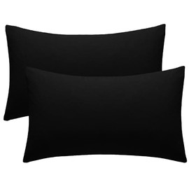 KHIM Luxury Deep Fitted Sheet 10”/25CM Breathable Poly Cotton Plain Soft Long-Lasting Bed Sheet Single Double King Super King (Black, Pillowcase Pair)