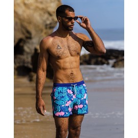 maamgic Mens Swim Trunks Retro Swim Shorts 4 Way Stretch with Mesh Vintage 80s 90s Quick Dry Swimsuits Board Shorts Ginkgo Dark Blue Medium