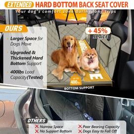 ROUWINNE Back Seat Extender for Dogs-Large Space, Dog Car Seat Cover Hard Bottom Holds 400lbs, Sturdy Backseat Extender for Dogs, Waterproof Dog Hammock for Car Dog Car Bed for Car, SUV, Truck Khaki