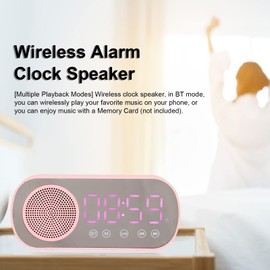 PUSOKEI Digitaler Wecker mit Bluetooth-Lautsprecher, UKW-Radio-Digitaluhr, Kabelloser HiFi-Wiedergabelautsprecher, LED-Spiegelbildschirm, Micro-USB-Aufladung, für Kinder, Teenager, Schlafzimmer
