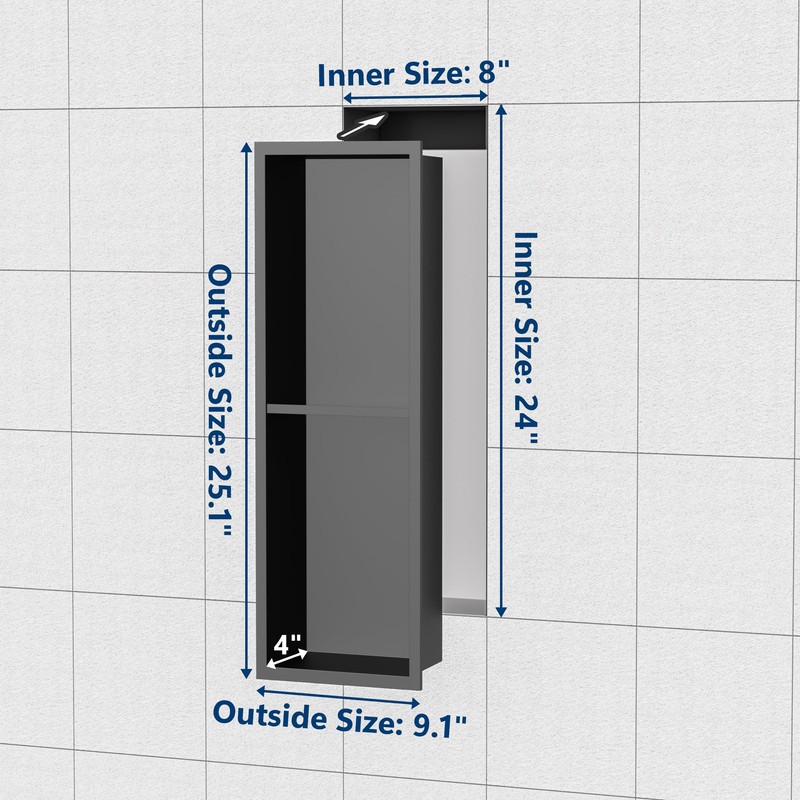 Qeke Stainless Steel Shower Niche 24" X 8", No Tile