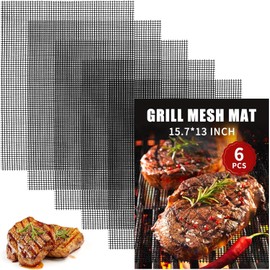 6 Pcs BBQ Grill Mesh Mat, 5.75 x 13 inch Non-Stick Reusable Barbecue Grilling Mat Easy to Clean, Heavy Duty Heat Resistant Cooking Mesh Mat Suitable for Outdoor Smoker, Pellet, Gas, Charcoal Grills
