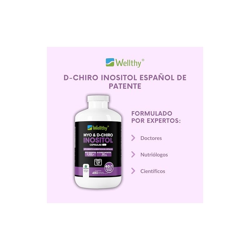 Wellthy Myo Chiro Inositol 480 Cápsulas Mezcla Óptima 2400mg 60mg