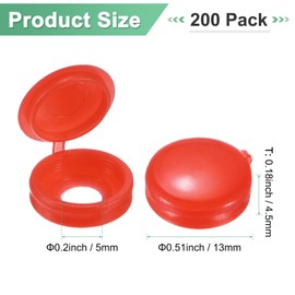 M METERXITY 200-Pack Plastic Hinged Screw Cover Caps, 5mm Shutter Screws with Caps, Fold Snap Cover, Washer Flip Protection Covering M3 M4 M5 Heads [Red]