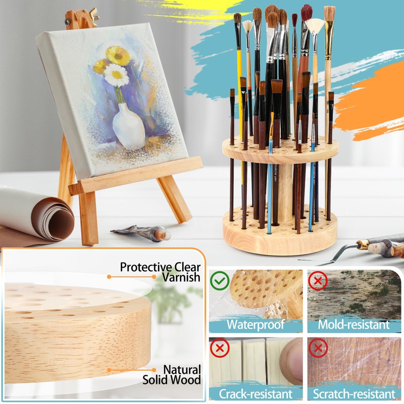 Dlicoda 52 Holes Paint Brush Holder, 360° Rotating Paint Brush