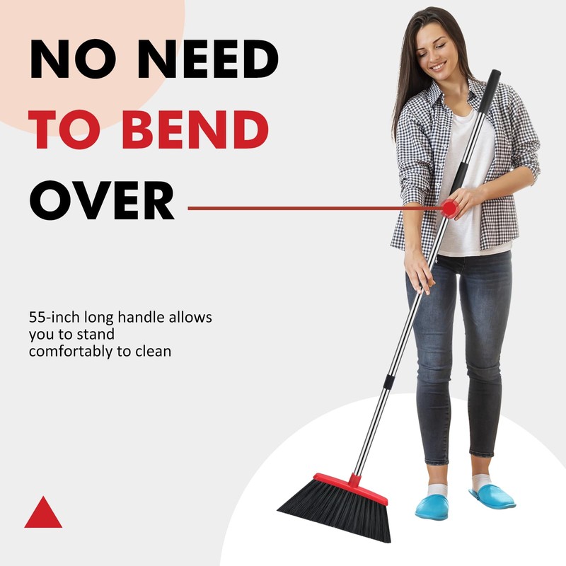 Heavy Duty Broom, 55 Inch Long Handle Outdoor Large Angle