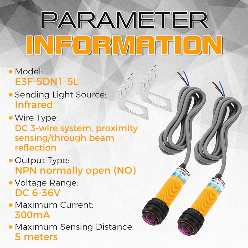 Teengse 1 Pair M18 Photoelectric Sensor E3F-5DN1-5L, Infrared Through-Beam/Reflective Switch,