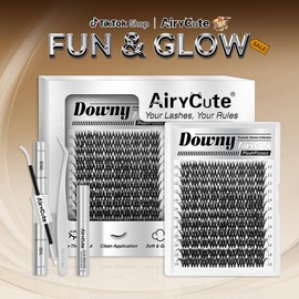 Downy | AiryCute Volume Lashes DIY False Eyelashes for Bold Dramatic Look | Lyra Style Lashes with Ultra-Dense, Waterproof, Long-Lasting Lashes | Lyra | Beginner-Friendly DIY Lashes for a Flawless, Voluminous Look | Trendy & Must-Have Clusters:_Downy Kit 