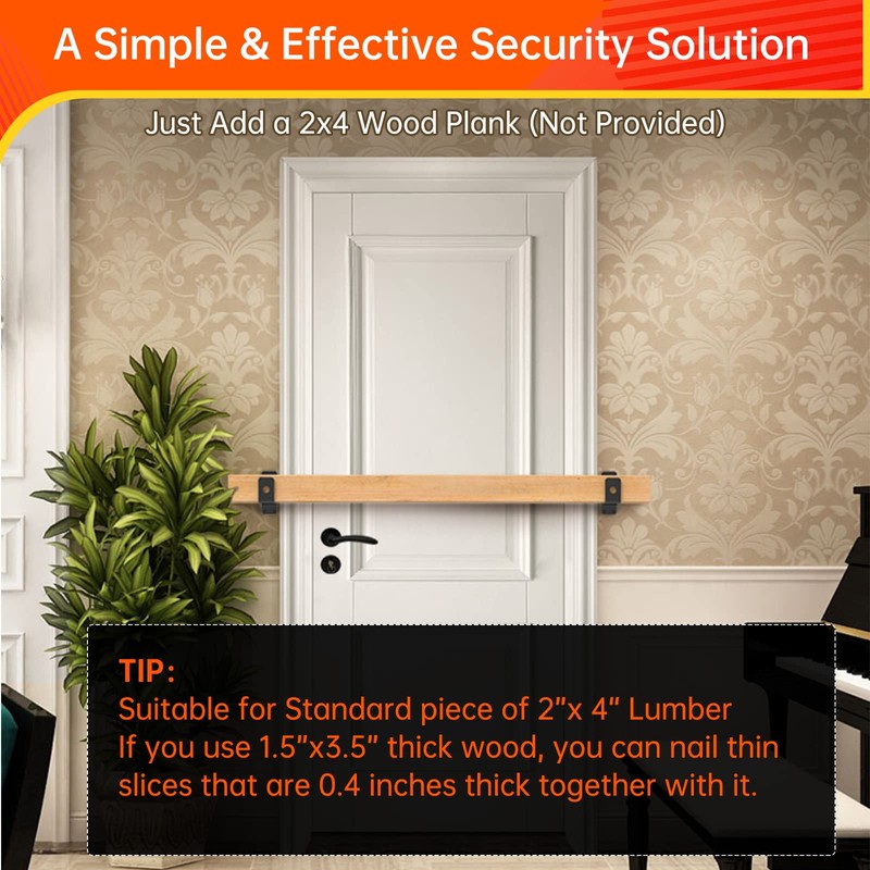 Thickened Door Barricade Bracket for 2X4 Lumber, Drop Open Bar