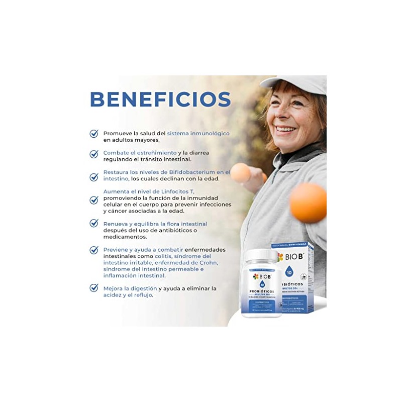 BIO B Probióticos Adultos 50 10 Billones UFC Prebióticos Inmune