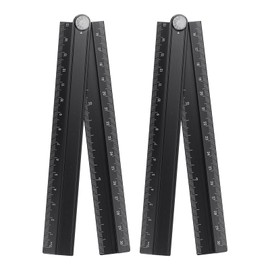 HARFINGTON 2pcs Folding Straight Ruler 30cm Metric Aluminum Alloy Protractor Foldable Angle Ruler Geometric Measuring Tool with Angle Line for Architects Artists Office, Black