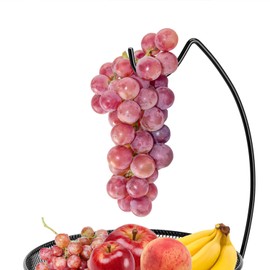 Smaiczm 2-Tier Fruit Basket Bowl with Dual Banana Tree Hanger - Kitchen Countertop Metal Wire Storage for Bread Onions Potatoes (Black, 2 Tier)