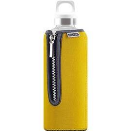 Sigg - Glass Water Bottle - Stella Yellow - With Neoprene Pouch - Leakproof - Dishwasher Safe - BPA Free - Recycled Glass - 17 Oz
