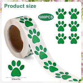 500pcs Dog Paw Print Stickers, 1 Inch Self-Adhesive Puppy Paw Prints Stickers Cat Paw Print Decals Cute Paw Print Sticker for Envelope Seals Mailing Office Room Party Decoration (Green)